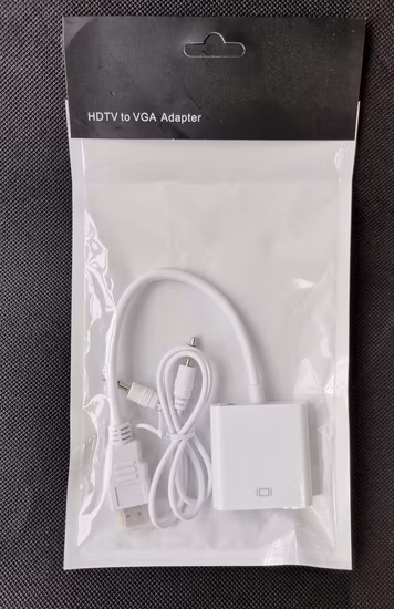 Adaptador HDMI para VGA com cabo conversor de fonte de alimentação de áudio 1080P